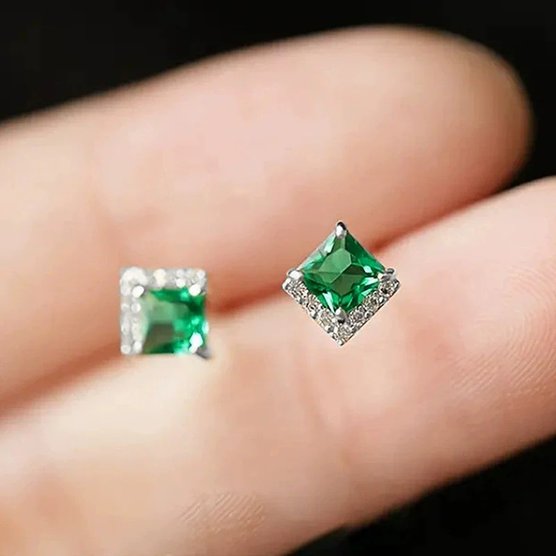 Copper Geometric Square Women's Earrings With Zirconia Design Simple Style - Image 7