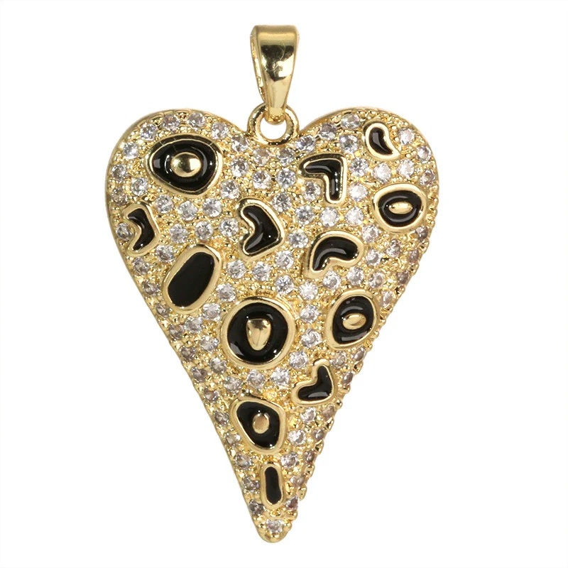 Copper Heart Shape Leopard Print Pendant Jewelry Accessories Plated With Gold - Image 5