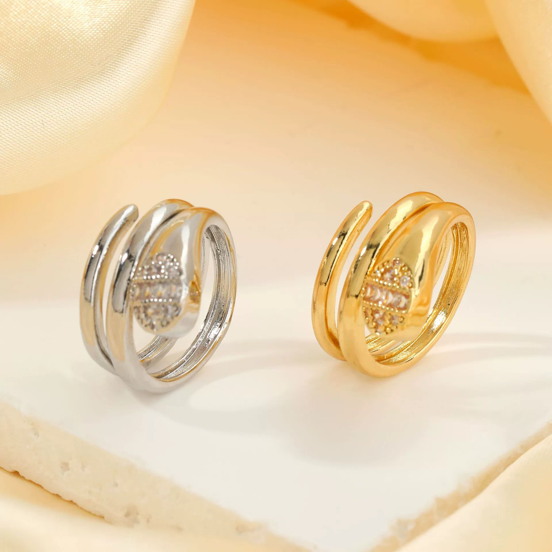 Copper Inlaid Zircon Snake Zodiac Open Ring Jewelry For Women - Image 4