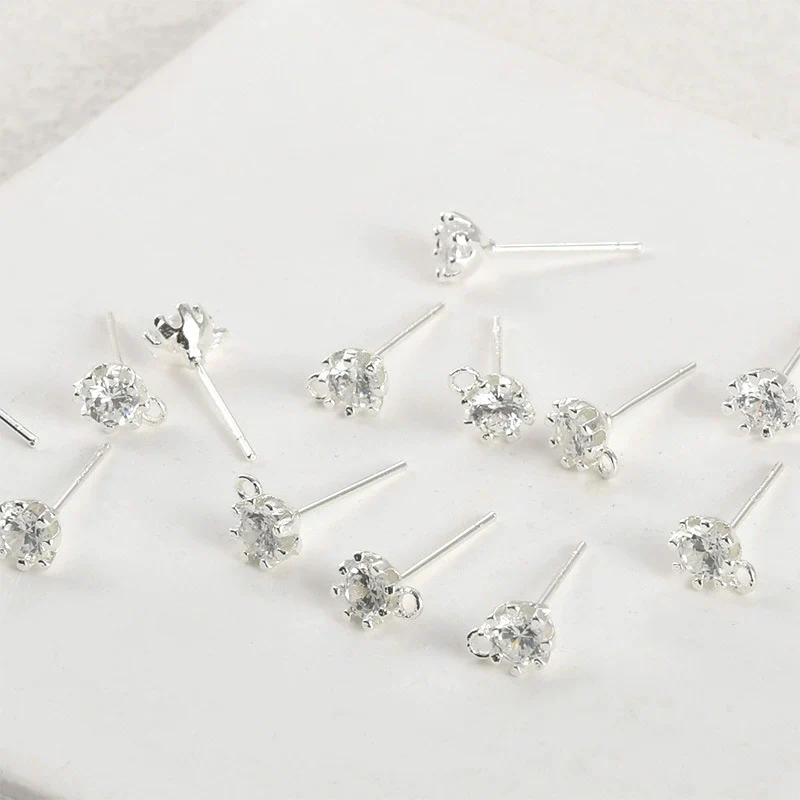 Copper Jewelry Accessories Material For Earrings With Geometric Style Round Zircon And Silver Needle Lug Needle Electroplated 14K Gold Color - Image 4