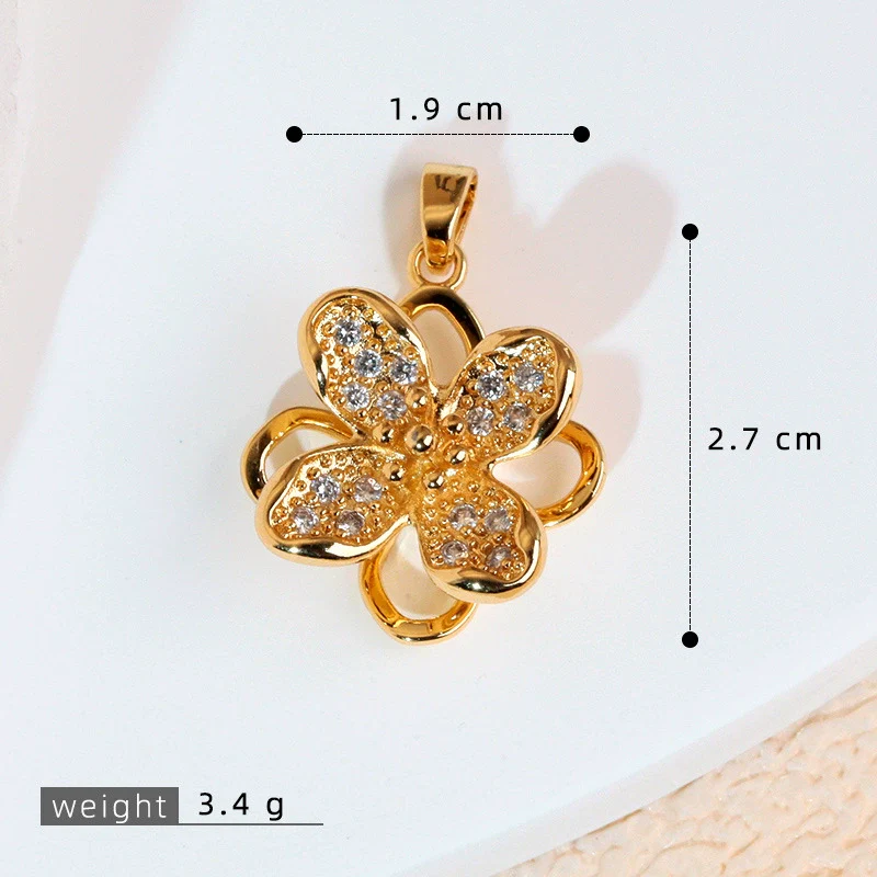 Copper Minimalist Rotatable Four Leaf Clover Flower Pendant Jewelry Accessories Electroplated - Image 5