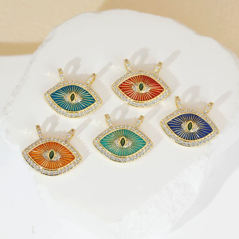 Copper Multicolor Micro Eye Pendant Jewelry Dripping Oil Treatment Women's Necklace - Image 3