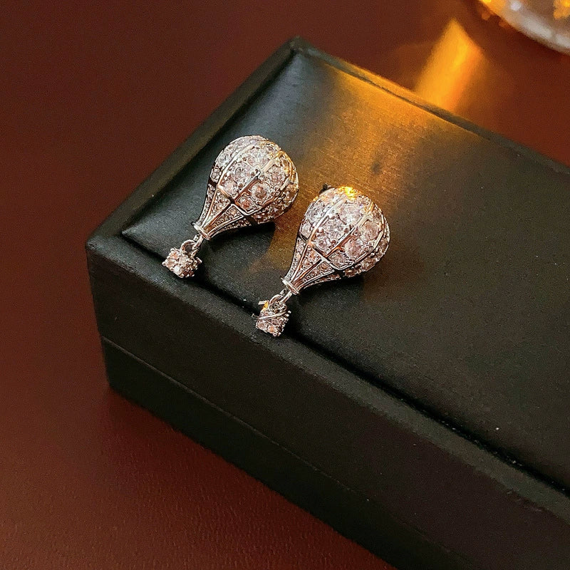 Copper Silver Zircon Geometric Hot Air Balloon Women's Earrings Highend Niche Fashion - Image 7