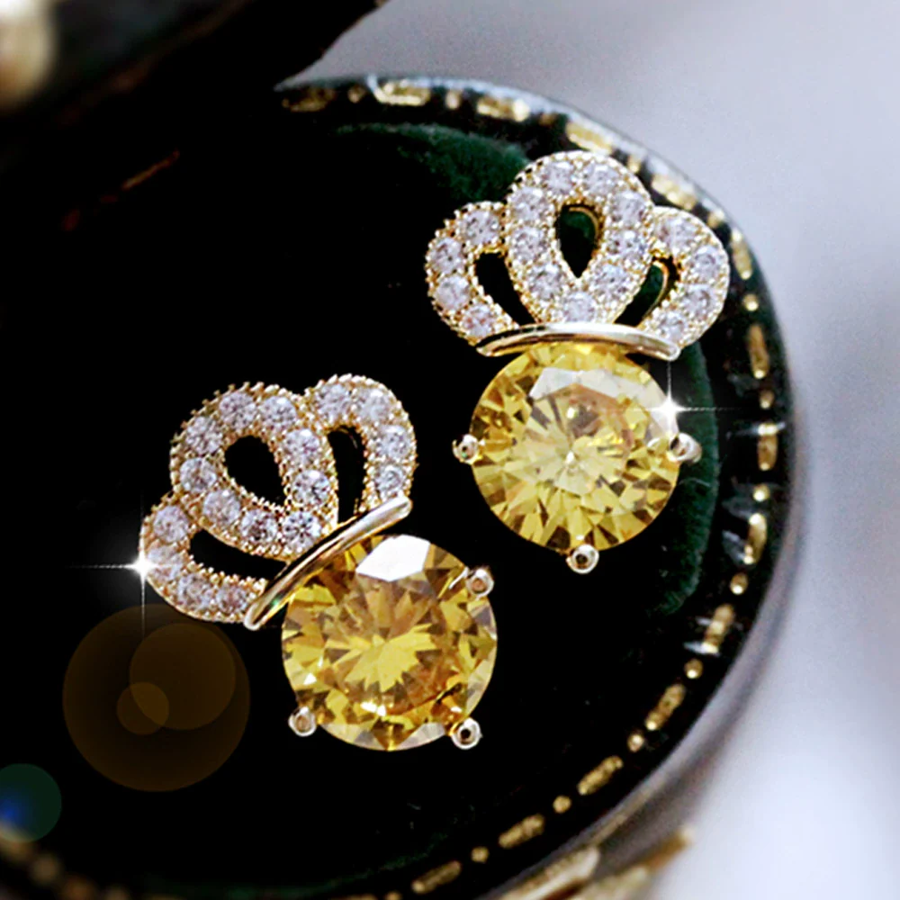 Copper Zircon Geometric Crown Earrings Fashionable Style For Women