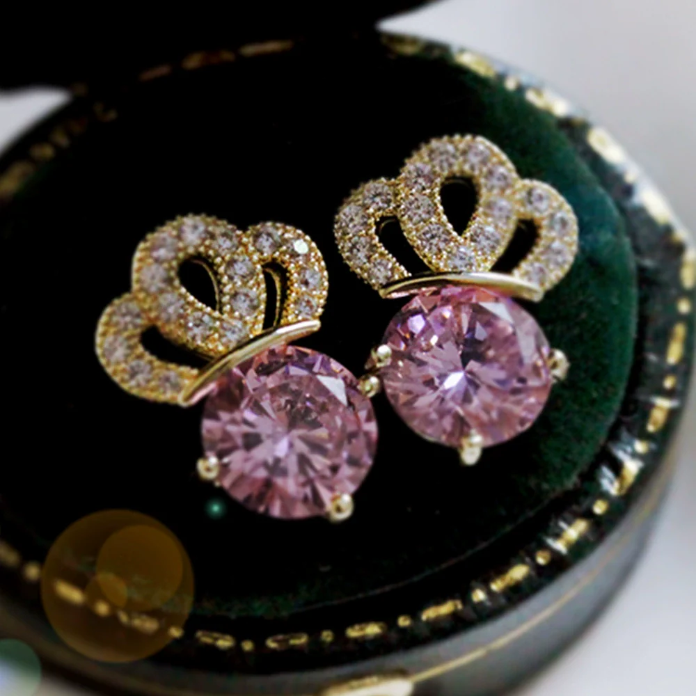 Copper Zircon Geometric Crown Earrings Fashionable Style For Women - Image 2