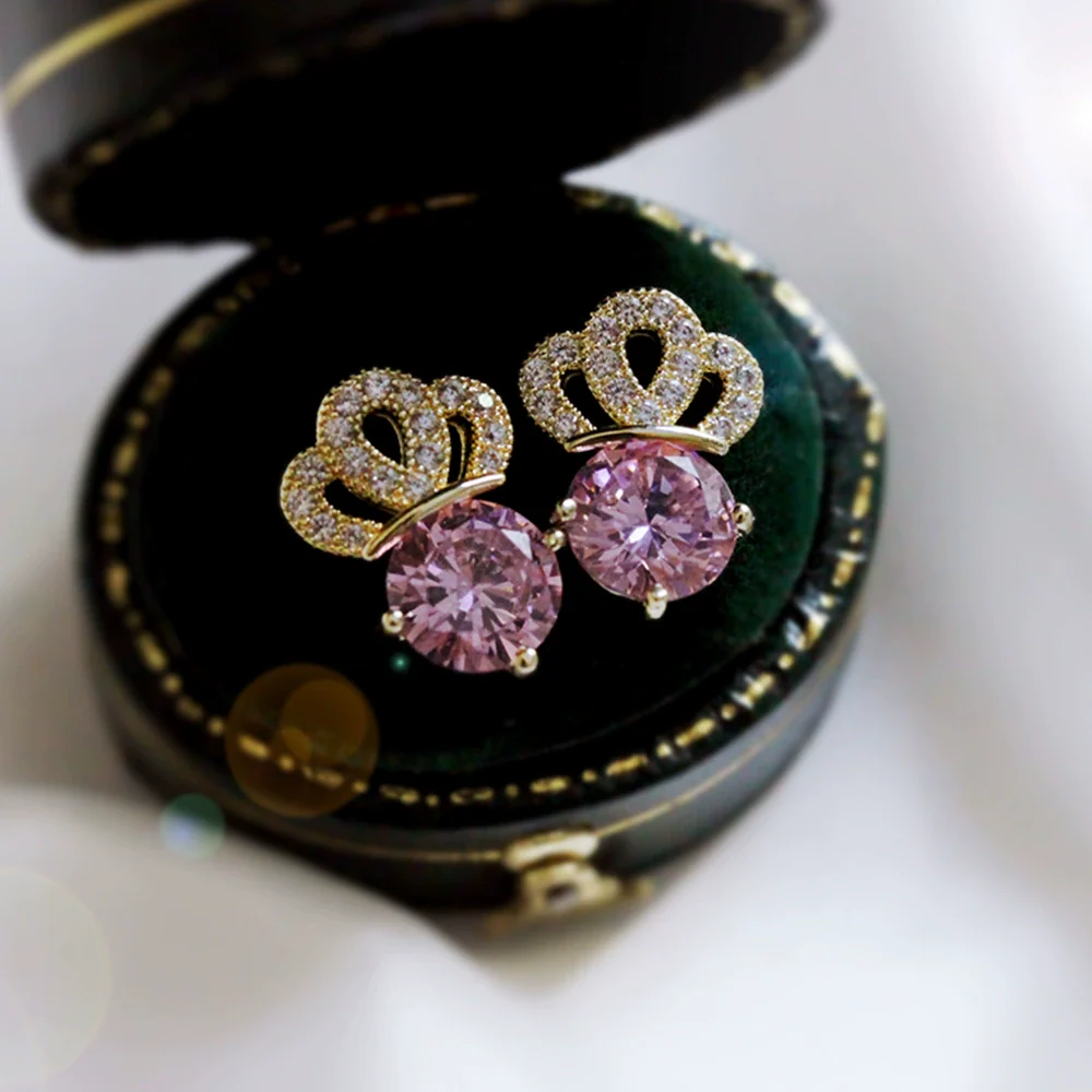 Copper Zircon Geometric Crown Earrings Fashionable Style For Women - Image 3