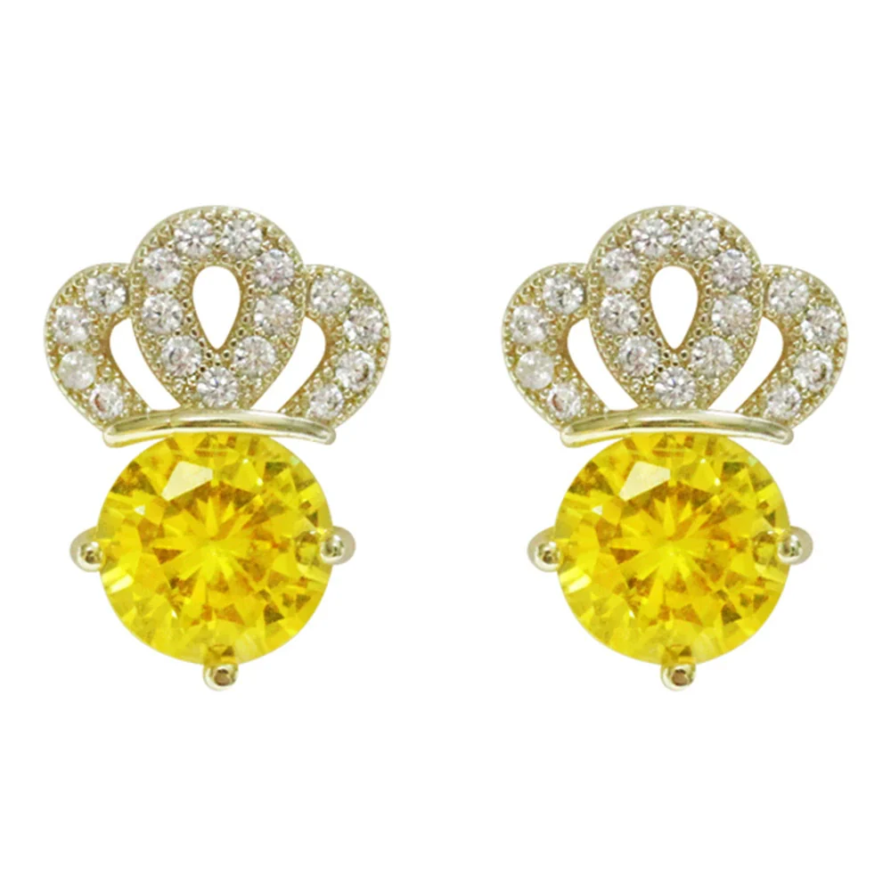 Copper Zircon Geometric Crown Earrings Fashionable Style For Women - Image 4