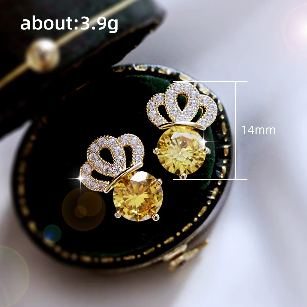 Copper Zircon Geometric Crown Earrings Fashionable Style For Women - Image 5