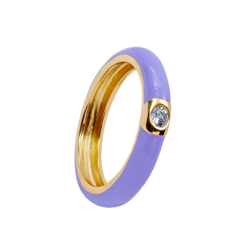 Copper Zircon Inlaid Ring With Epoxy Enamel And Geometric Design Electroplated For Unisex - Image 7