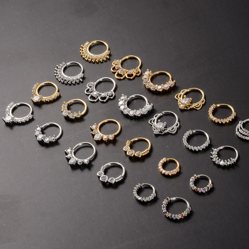 Copper Zircon Nose Rings Earrings Ear Bone Rings Body Piercing Earrings Unisex Geometric Electroplated - Image 3