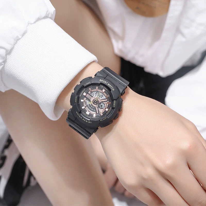 Couple Electronic Watches Plastic Case Silicone Strap Stainless Steel Clasp Round Dial - Image 7