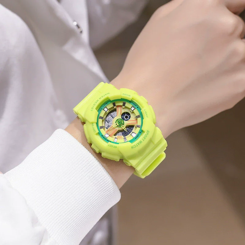 Couple Electronic Watches Plastic Case Silicone Strap Stainless Steel Clasp Round Dial - Image 9
