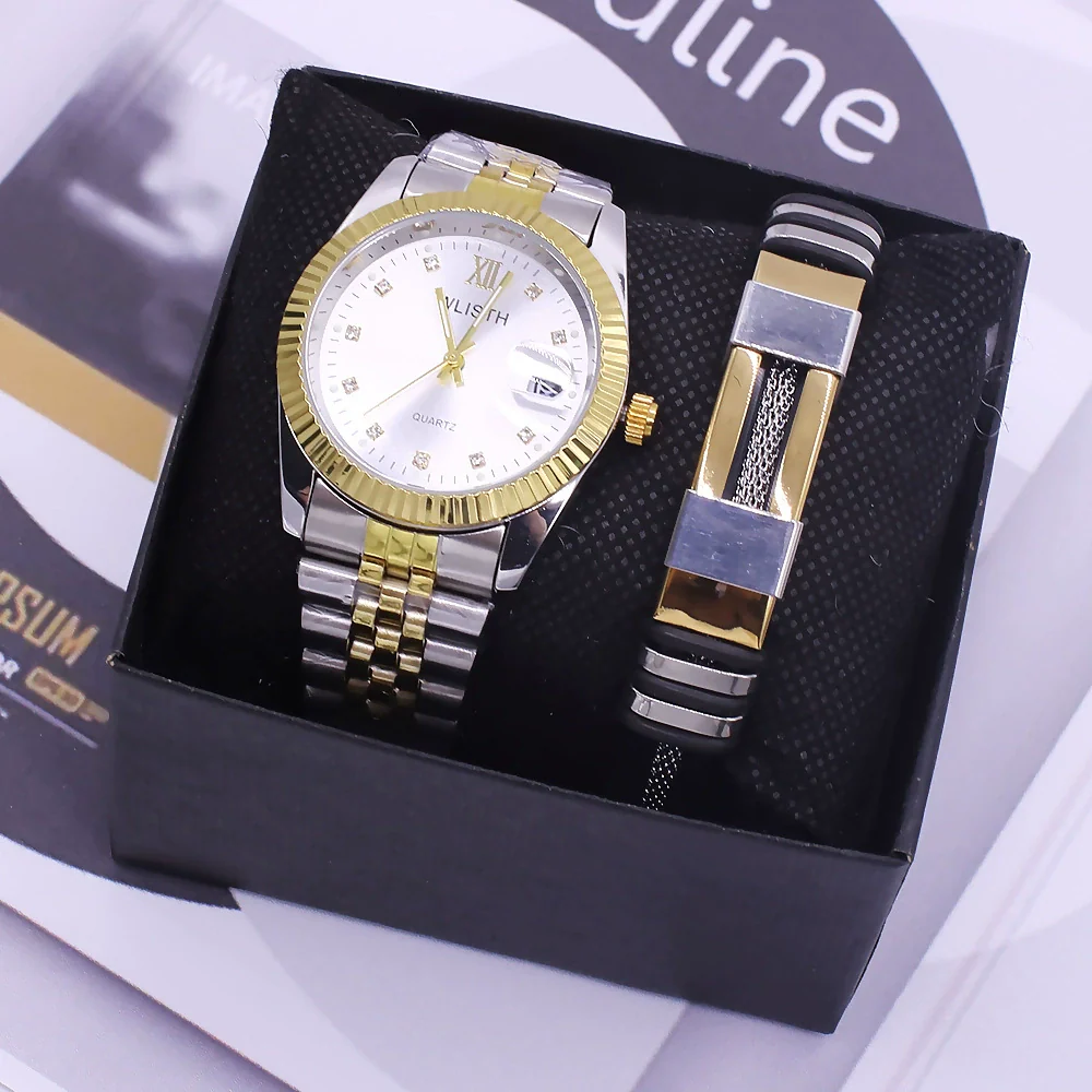 Couple Fashion Waterproof Quartz Wrist Watch Set Alloy And Stainless Steel Round Dial - Image 6