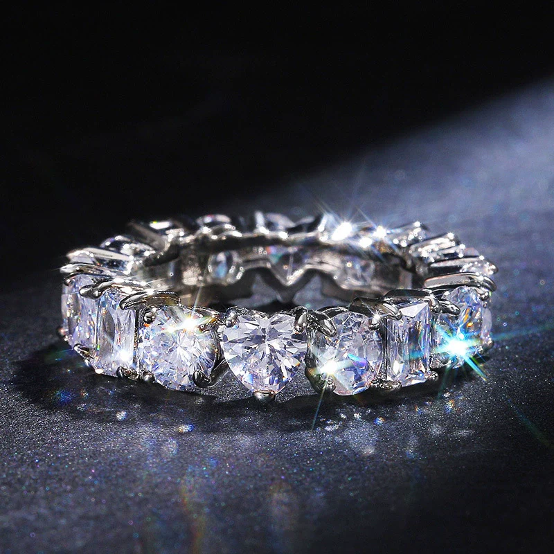Couple Jewelry Copper Rectangular Heart Geometric Inlaid Zircon Ring