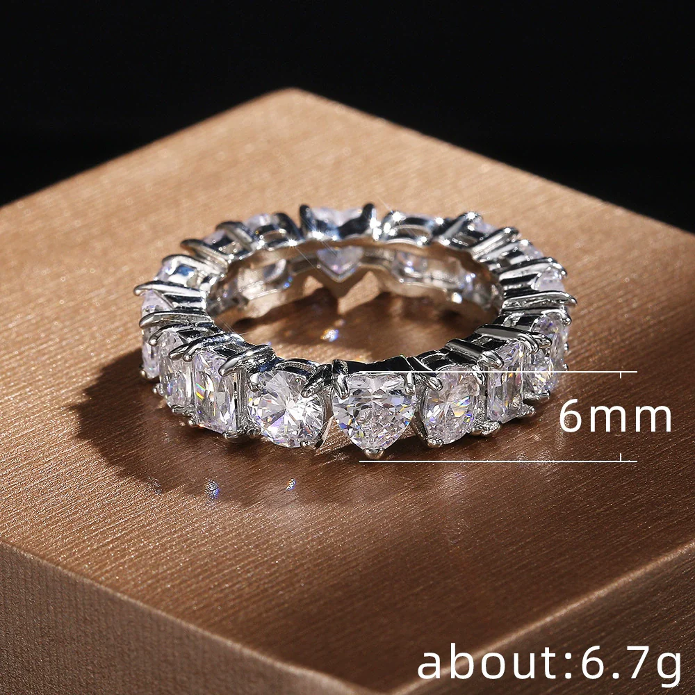 Couple Jewelry Copper Rectangular Heart Geometric Inlaid Zircon Ring - Image 5