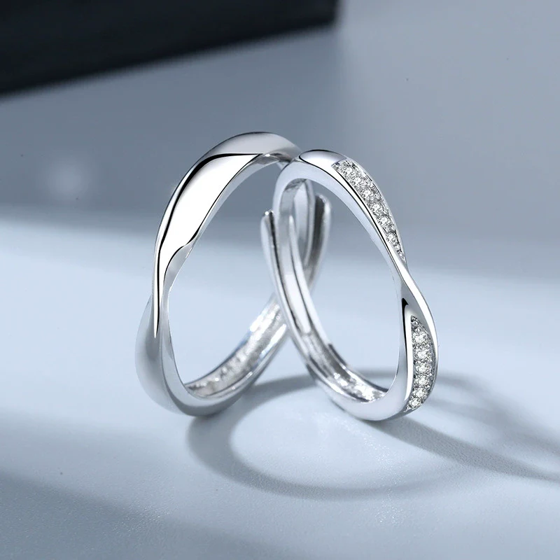 Couple Mobius Ring Sterling Silver Geometric Electroplating Style - Image 3