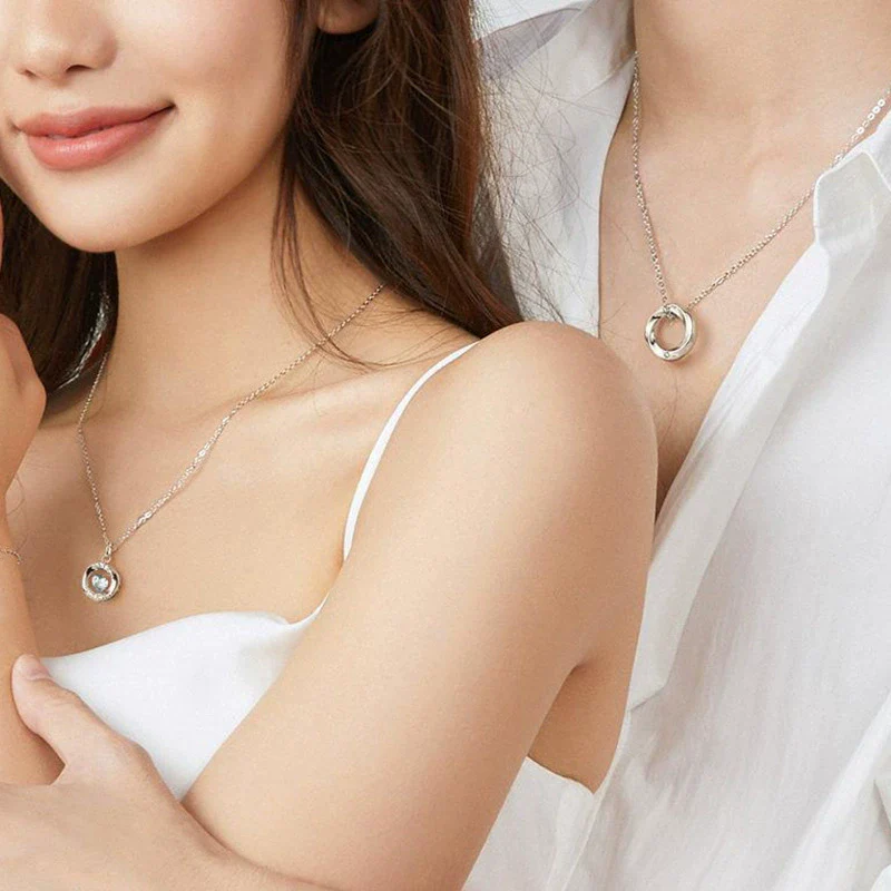 Couple Necklace S925 Sterling Silver Moissanite Heartshaped Pendant With Cross Chain - Image 3