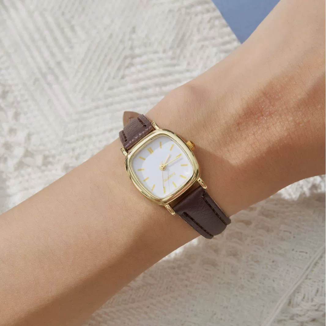 Couple Quartz Belt Watch Alloy Case Imitation Leather Strap Square Dial