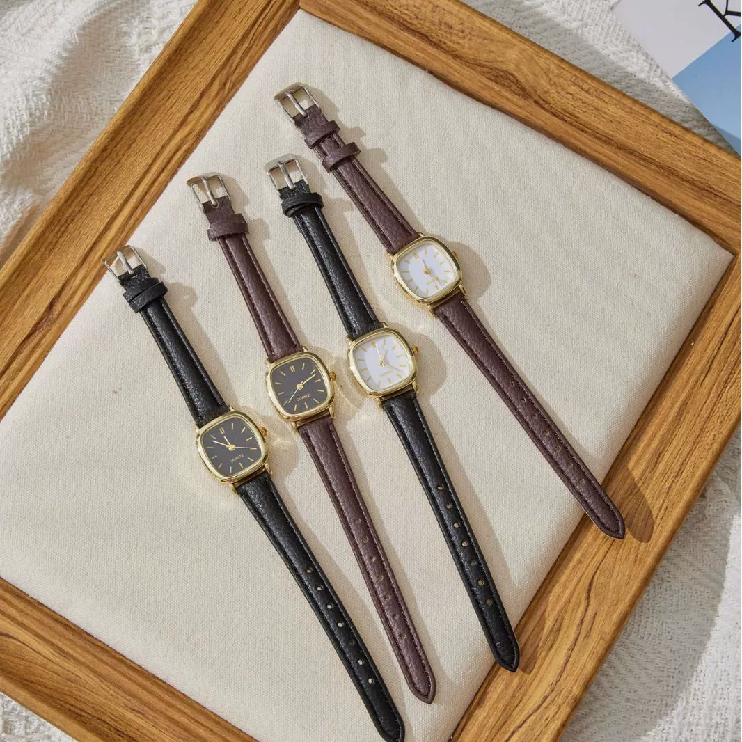 Couple Quartz Belt Watch Alloy Case Imitation Leather Strap Square Dial - Image 2