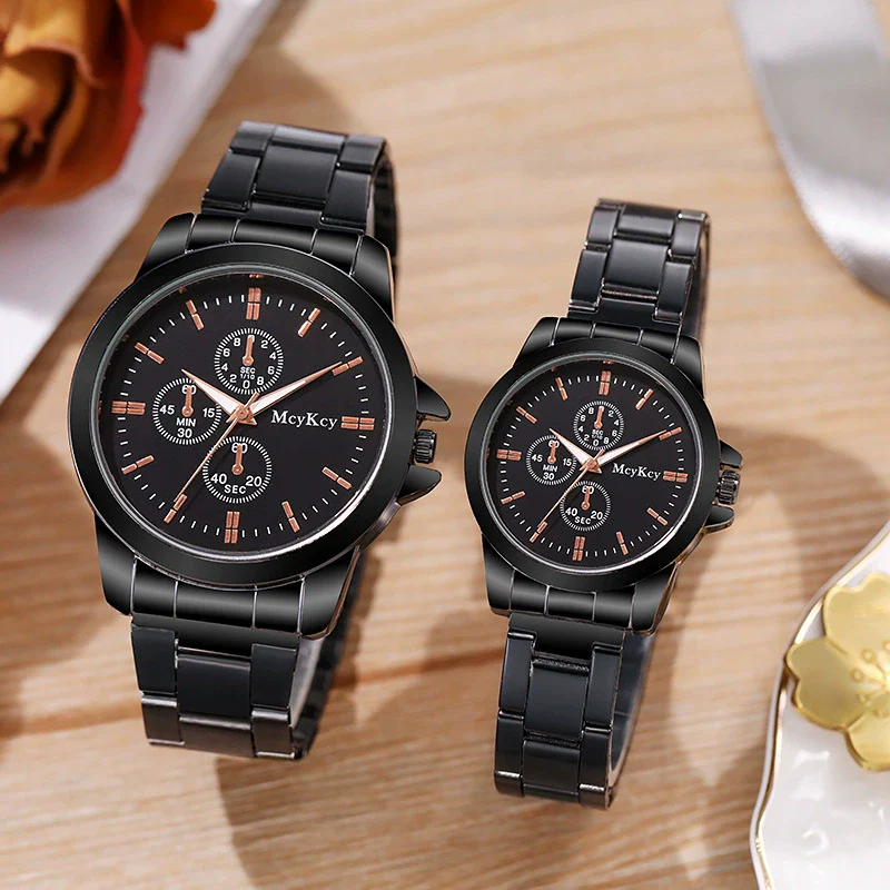 Couple Quartz Watches Alloy Case Fine Steel Strap Stainless Steel Buckle Round Dial Business Style - Image 2