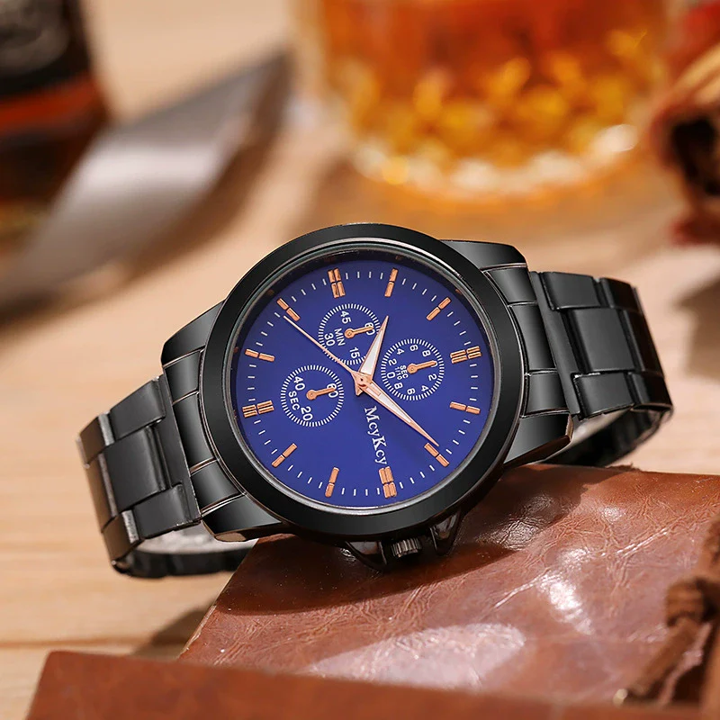 Couple Quartz Watches Alloy Case Fine Steel Strap Stainless Steel Buckle Round Dial Business Style - Image 3