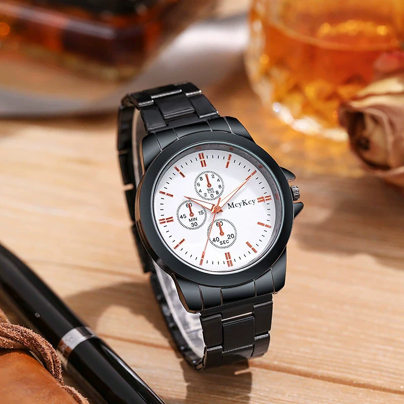 Couple Quartz Watches Alloy Case Fine Steel Strap Stainless Steel Buckle Round Dial Business Style - Image 4