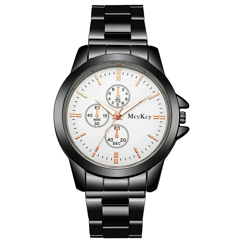 Couple Quartz Watches Alloy Case Fine Steel Strap Stainless Steel Buckle Round Dial Business Style - Image 5