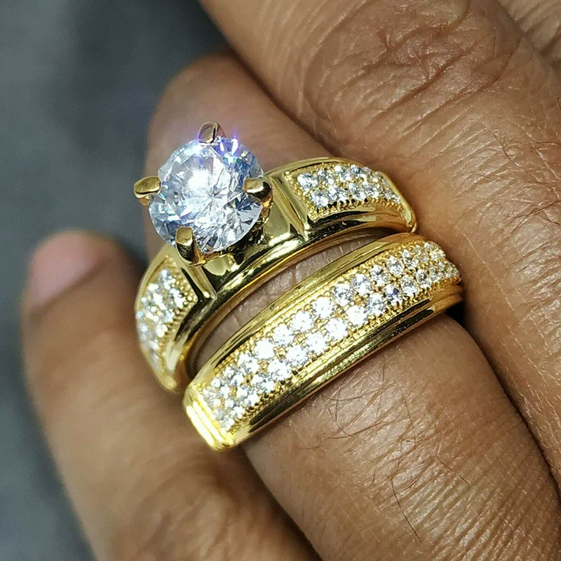 Couple Ring Copper Zircon Geometric Style - Image 6
