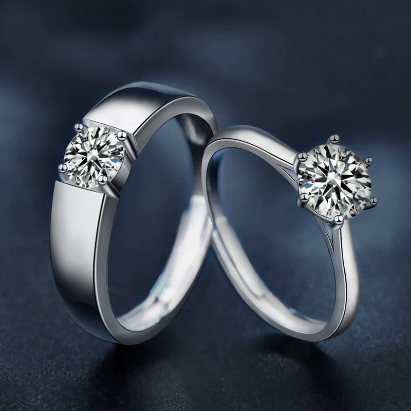 Couple Rings 925 Sterling Silver Geometric Moissanite Sixclaw - Image 2