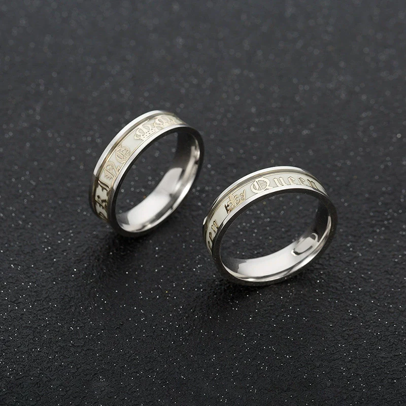 Couple Rings Stainless Steel Geometric Luminous Dripping Oil Jewelry - Image 2
