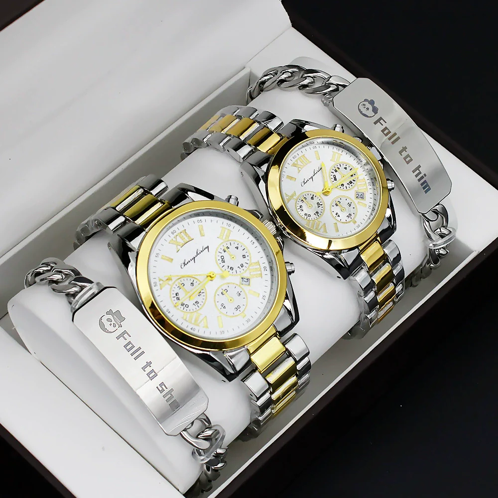 Couple Stainless Steel And Alloy Quartz Watch Set With Round Dial And Fashionable Style - Image 4