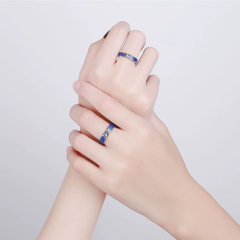 Couple Style Sterling Silver Geometric Ring With Electroplating - Image 2
