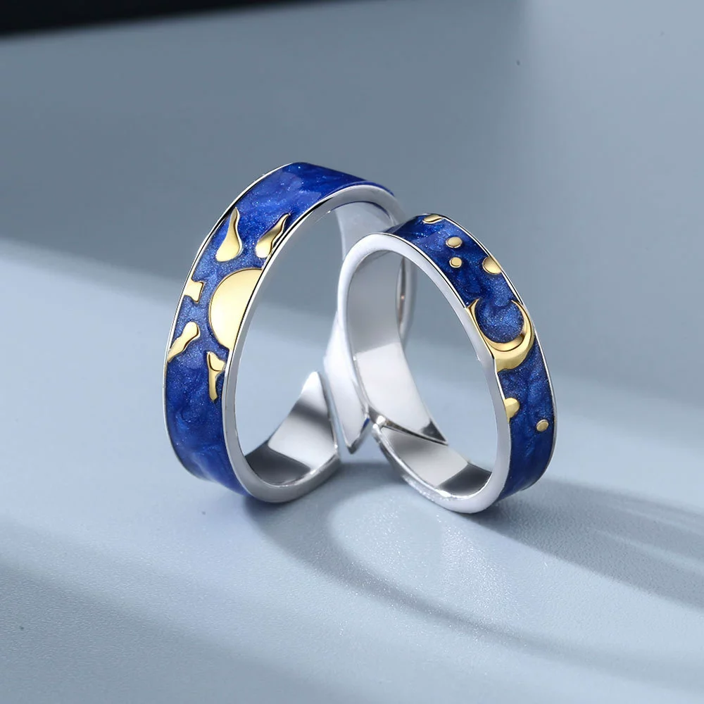 Couple Style Sterling Silver Geometric Ring With Electroplating - Image 3