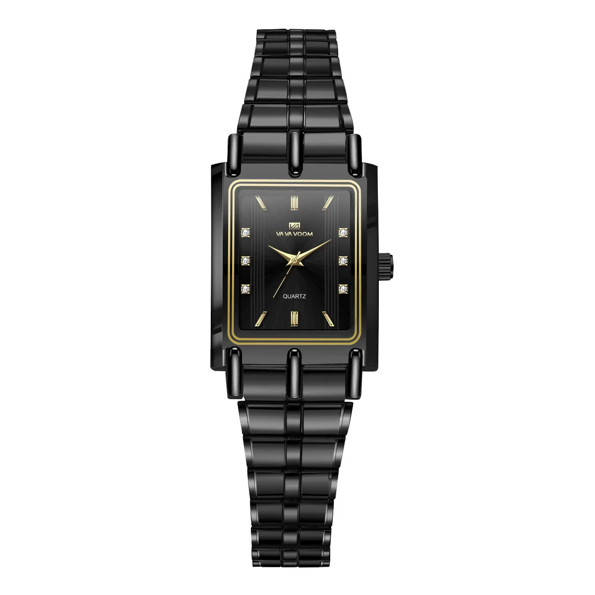 Couple's Business Style Alloy Case Stainless Steel Strap Rectangle Dial Watch With Printed Logo - Image 9