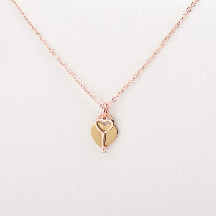 Couples Love Concentric Lock And Key Necklace Titanium Steel Heart Pattern Electroplating - Image 7