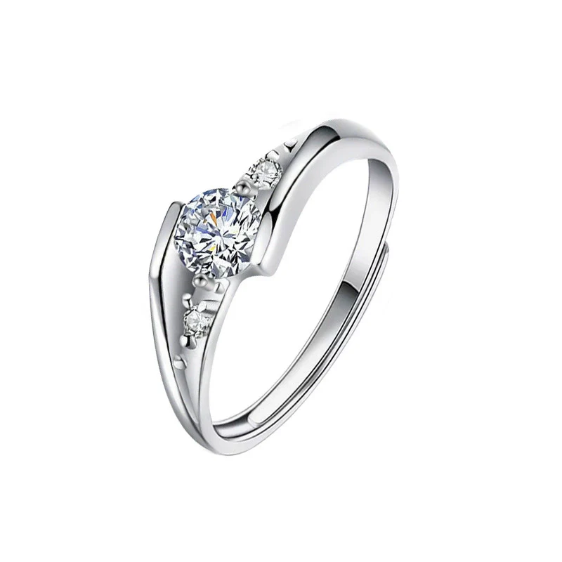 Couple's Moissanite Ring S925 Sterling Silver Geometric Niche Style Polish - Image 2