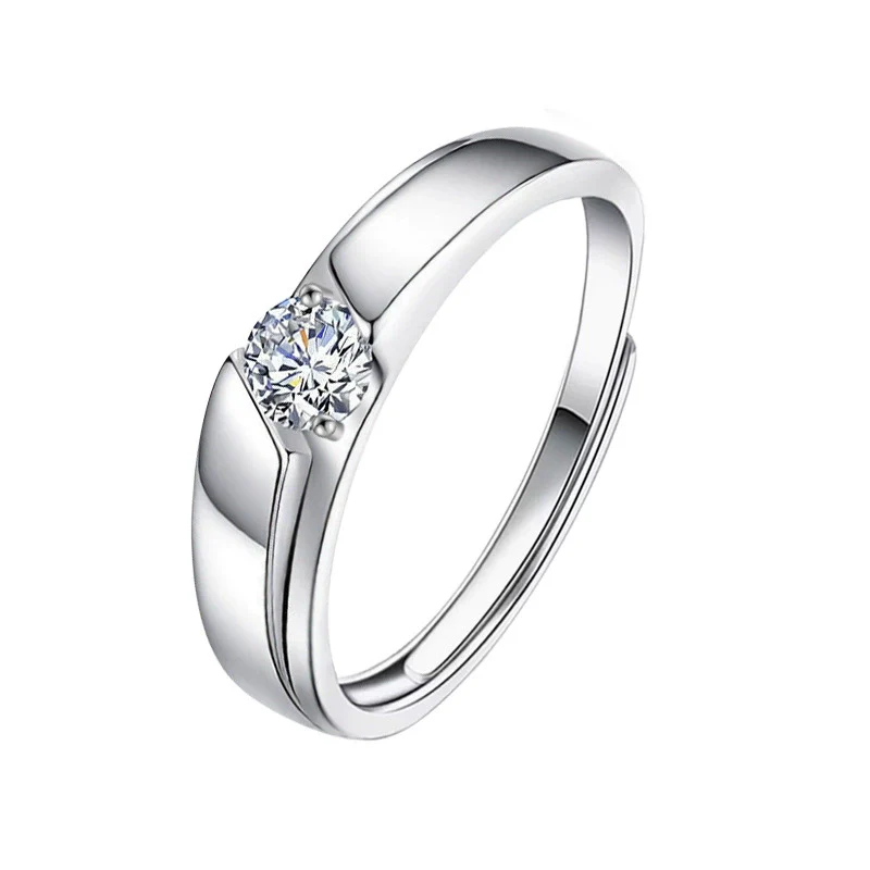 Couple's Moissanite Ring S925 Sterling Silver Geometric Niche Style Polish - Image 3