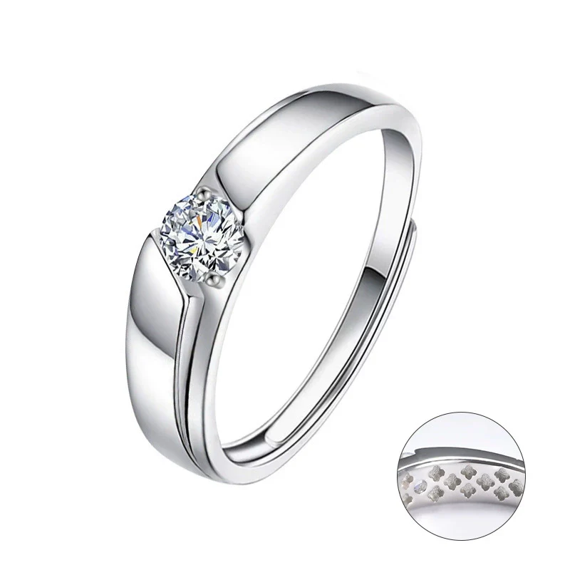 Couple's Moissanite Ring S925 Sterling Silver Geometric Niche Style Polish - Image 4