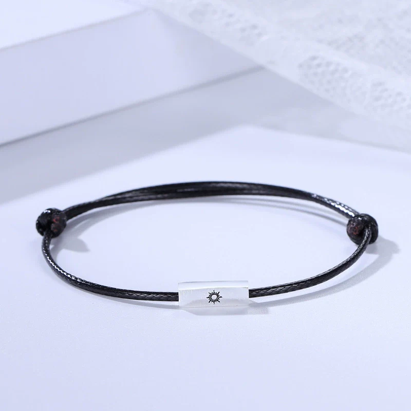 Couple's Sterling Silver 925 Hand Rope Bracelet With Geometric Sun Moon Pendant Electroplated - Image 7