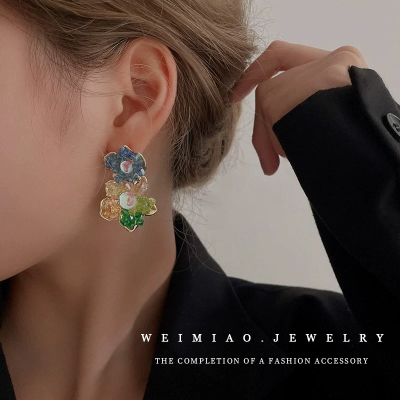 Crystal Colorful Flower Earrings Forest Style For Women - Image 2