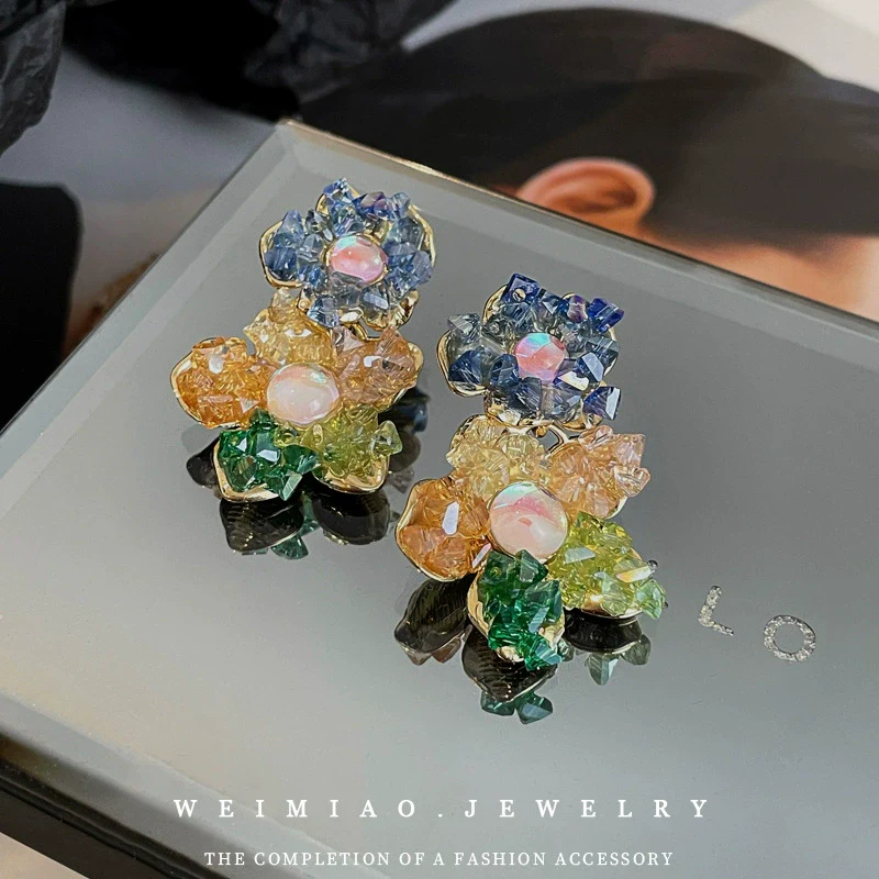 Crystal Colorful Flower Earrings Forest Style For Women - Image 3
