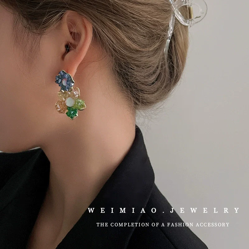 Crystal Colorful Flower Earrings Forest Style For Women - Image 4