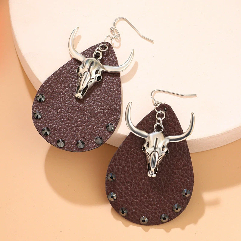 Denim Leather Earrings Pu Material Animals Zodiac Pattern Electroplated Unisex - Image 2