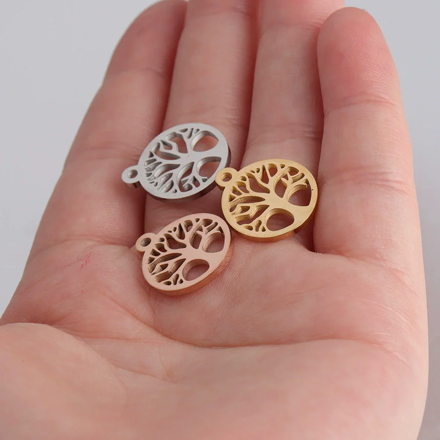 Diy Jewelry Accessories Round Hollow Life Tree Pendant Stainless Steel Mirror Polished - Image 4