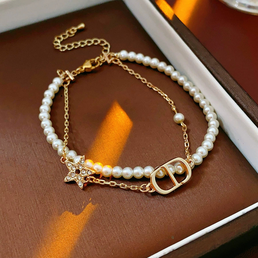 Doublelayer Imitation Pearl Jewelry Set With Stars Sun And Moon Clouds Universe Pattern Electroplated Bracelet And Necklace For Women - Image 6