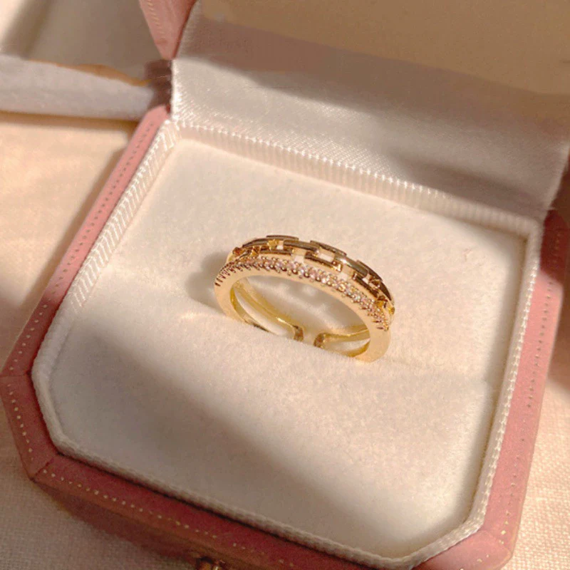 Doublelayer Rhinestone Ring For Women Geometric Light Luxury Electroplated - Image 4