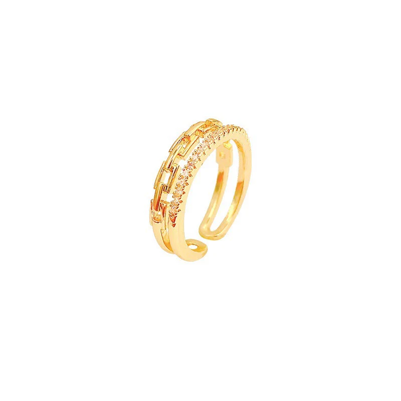 Doublelayer Rhinestone Ring For Women Geometric Light Luxury Electroplated - Image 5