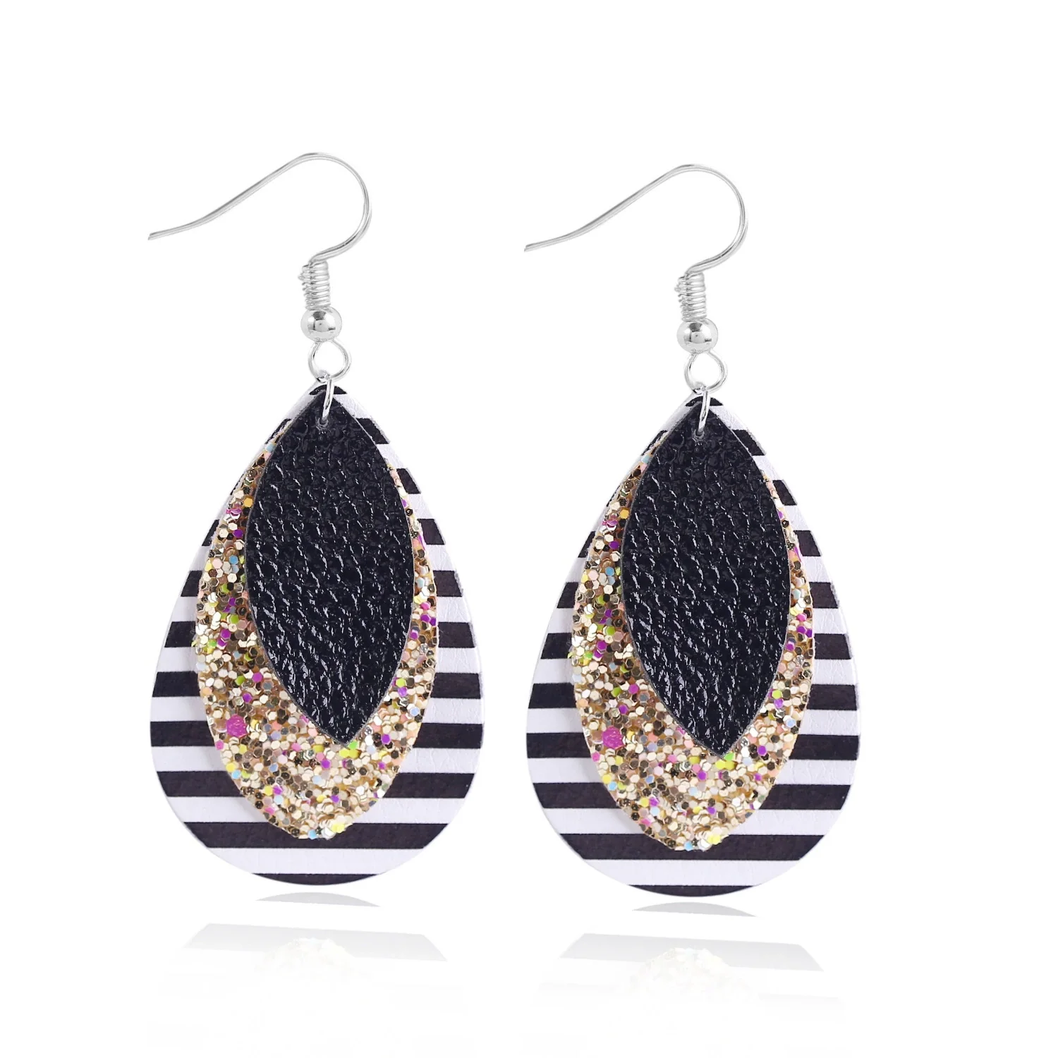 Doublelayer Teardropshaped Pu Leather Women's Earrings With Printing - Image 14