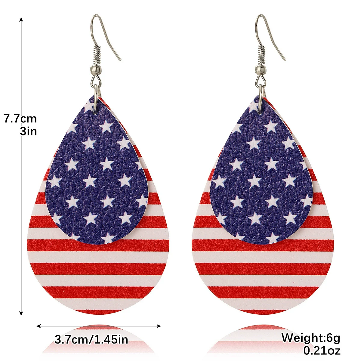 Doublelayer Teardropshaped Pu Leather Women's Earrings With Printing - Image 6
