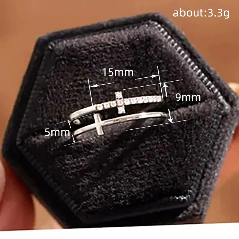 Doublelayer Women's Geometric Copper Ring With Zirconia Design Niche Fashionable Style - Image 4